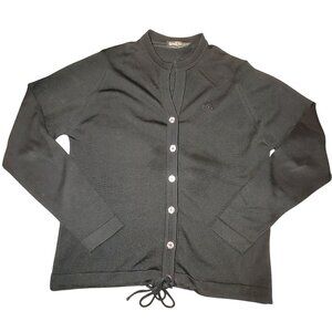 Givenchy Sport Vintage Black Button Up Cardigan Drawstring Hem Embroidered Logo